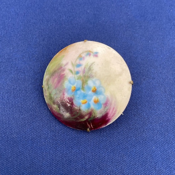 Antique Hand Painted Floral Porcelain Brooch - Picture 1 of 4